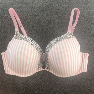 Victoria's Secret Pink and White Striped Bra with Leopard Accents